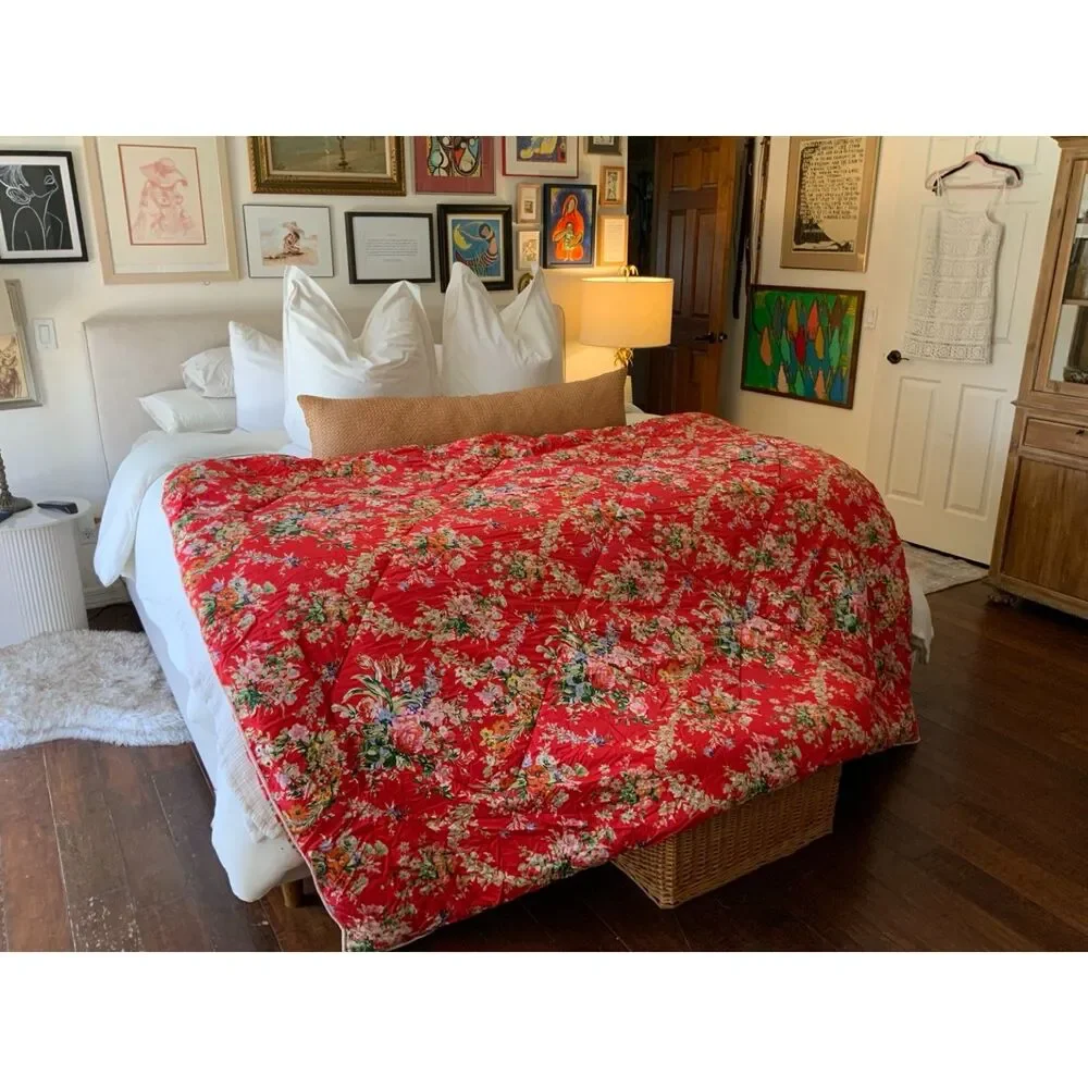 Pair of Ralph Lauren Belle Harbor Red Floral Twin Comforters